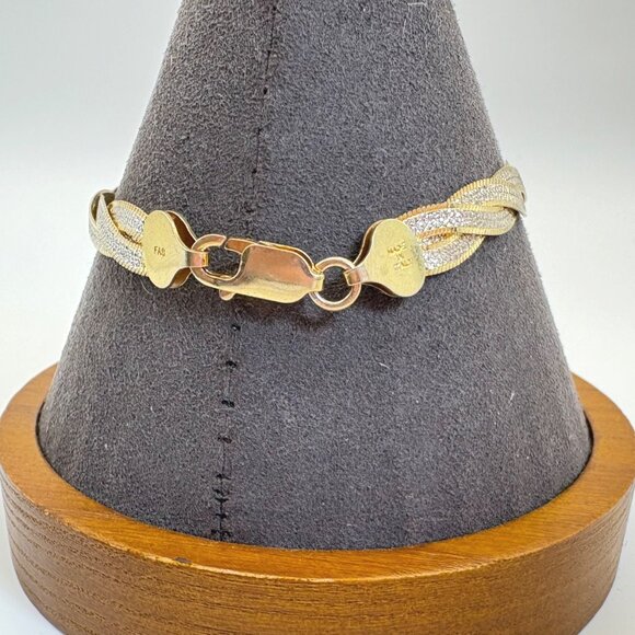 Sterling Silver Two Tone Flattened Twist Herringbone Bracelet Size 7'' Length - Picture 3 of 10